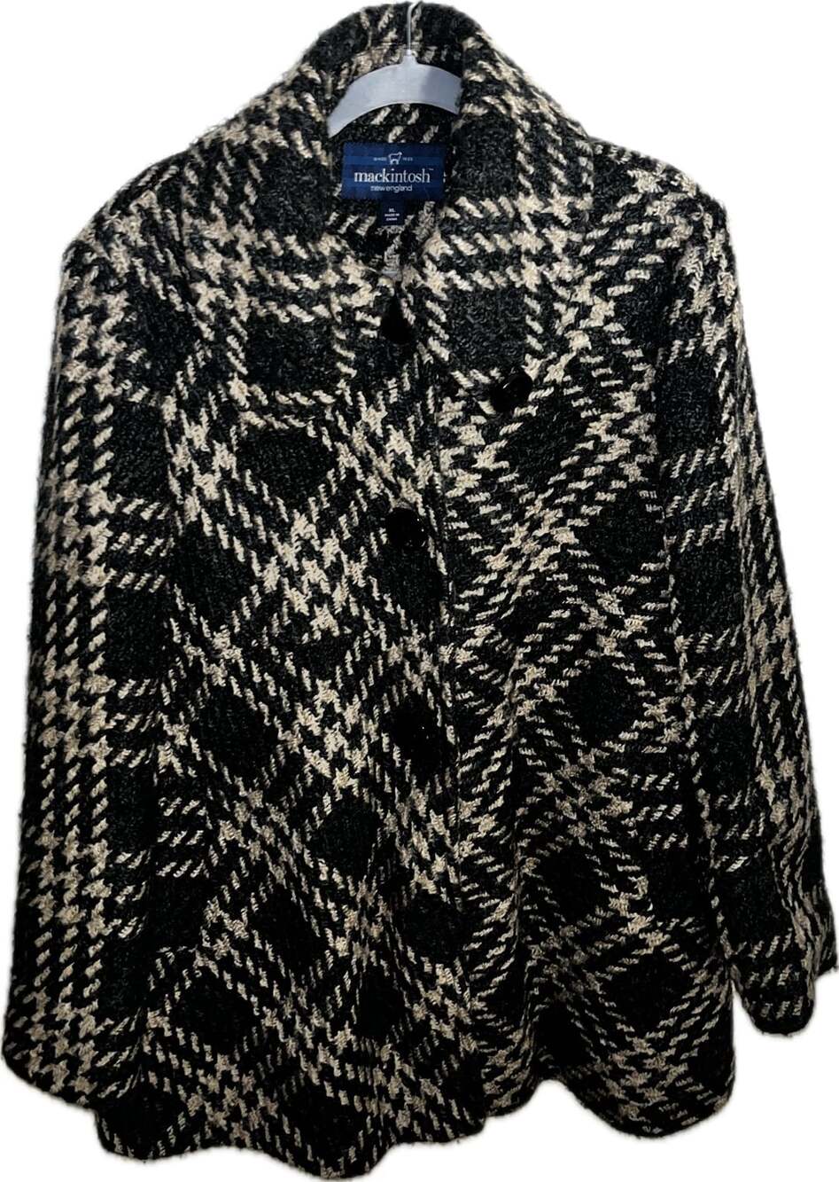 Mackintosh New England Wool Blend Plaid Jacket Size XL Black Cream